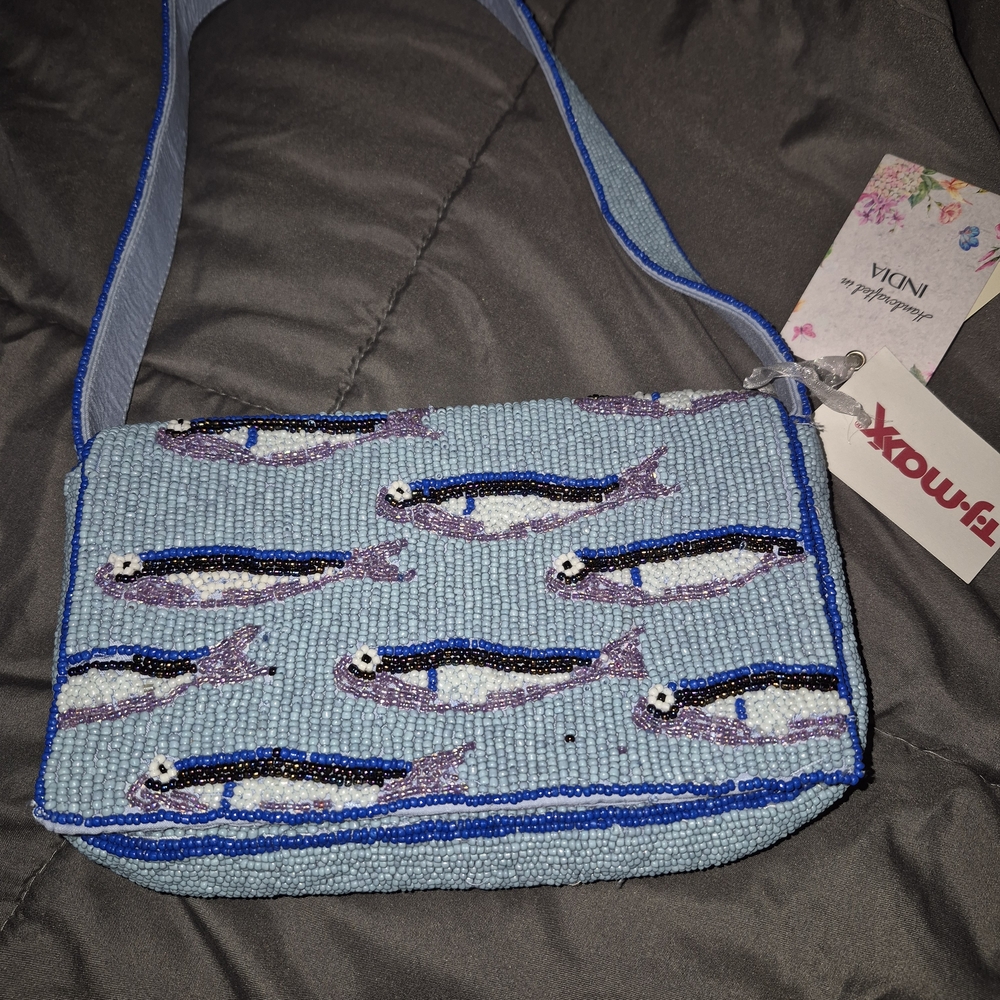 Beaded Fish Design Crossbody Bag